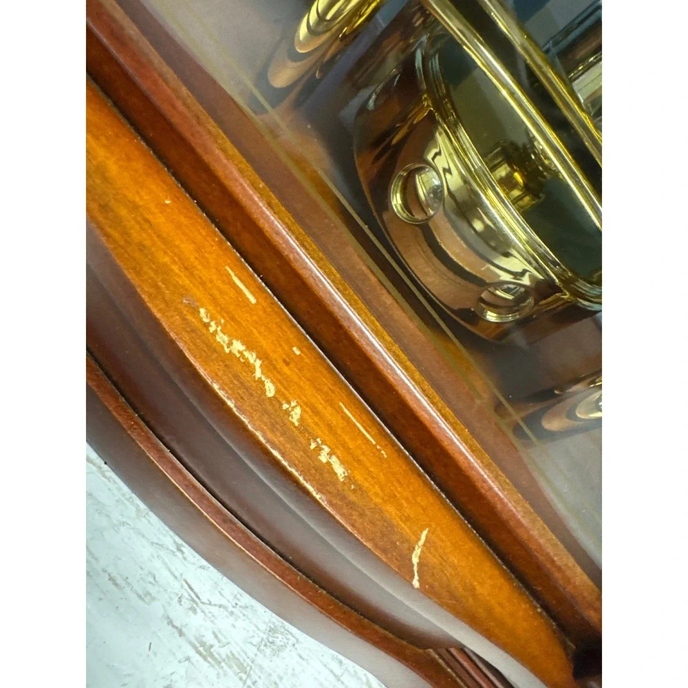 Bulova Wood Mantel Clock B1845 Chadbourne Rotating Pendulum Brown Gold Tone
